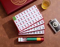 Mahjong transfrontalier : Boîte portable en cuir PU avec couvercle rabattable rouge, sac de rangement rétro haut de gamme pour la maison, Dragon Phénix