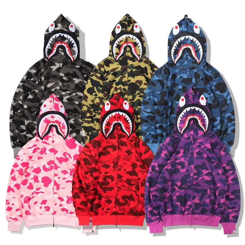New style couple hoodies fashion Bape shark head men's zip hoodies camouflage cardigan tank top hoodies men