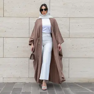 486 New Open Abaya Solid Color Coffee Cardigan Cover ups of Turkey Dubai Style Clothing Islamic Clothes Muslim Women Dresses
