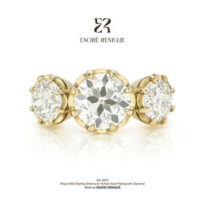 Nhẫn nữ bạc 925 mạ vàng 14k, đính 3 viên đá moissanite VVS, kiểu dáng cổ điển, viền răng cưa, 2ct, trang sức đặt làm riêng - Product Image 1