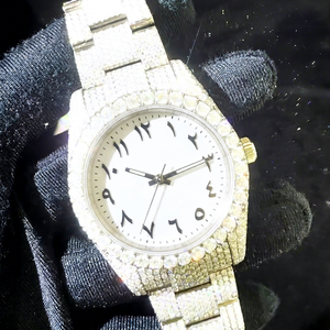 VVS1 Moissanite Iced-Out Stainless Steel Case Watch Glass Dial Bracelet Clasp Two-Tone Hip Hop Timepiece 10 <b>Bar</b> Water Resistant - Product Image 1