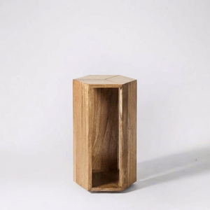<b>Rustic</b> Oakwood Geometric <b>Side</b> <b>Table</b> with Open Cubby Shelf Minimalist Wooden Accent Stand for Living Room Bedroom Decor Style - Product Image 1