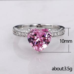 Cincin Kristal untuk Wanita, Perhiasan Cincin Hati Hari Jadi Pernikahan Warna Perak Klasik Trendi