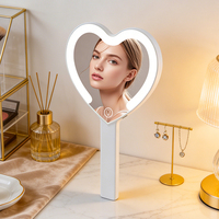 Espejos de Mano con Forma de Corazón de Diferentes Tamaños, Personalizados, al por Mayor, Espejo de Mano Compacto con LED en Forma de Corazón para San Valentín, Portátil