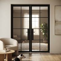Porte de séparation domestique de style français sur mesure, cadre en fer noir thermolaqué, porte en verre trempé