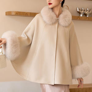 Winter Elegant Knitted <strong>Wool</strong> Shawl With Fox Fur Collar and Sleeves <strong>Capes</strong> for Women Ladies Cashmere <strong>Wool</strong> Fox Fur <strong>Cape</strong> Shawl - Product Image 4