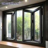 Ventanas Plegables de Aluminio Impermeables Personalizadas Rogenilan, Ventana Plegable con Vidrio Templado para Exteriores para Casas