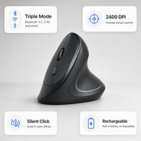 Souris verticale ergonomique sans fil Bluetooth 5.1 2.4G, triple mode filaire, boutons 6D, 2400 DPI, clic silencieux, rechargeable, pour ordinateur