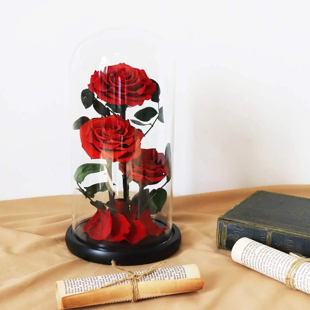 Mother Day Gift Preserved Rose Romantic Flowers Gifts Custom Preserved Flower Rose In Glass Dome for Mother and Girlfriend