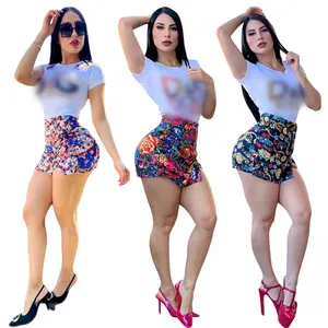 Atacado roupas de grife branco manga curta camiseta 2 peças conjuntos moda verão saias florais conjunto para mulheres