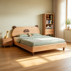 Minimalist Birch Wood Queen Bed <b>Frame</b> with Storage Drawers and Plywood Panel Design - Product Image 5