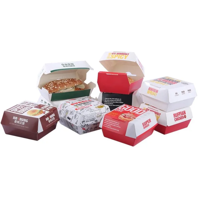 Commercio all'ingrosso personalizzato stampato riciclato per uso alimentare Hamburger rettangolo biscotti Sushi porta via scatole di imballaggio di carta