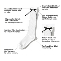 Chaussettes rayées en tricot pour femmes, design nœud en ruban noir et blanc, chaussettes respirantes pour mollets, chaussettes pour femmes