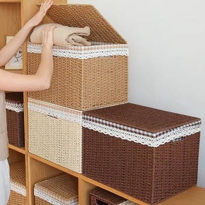 Panier de rangement rectangulaire <span class=keywords><strong>tressé</strong></span> à la main <span class=keywords><strong>en</strong></span> corde de papier pour la maison - Product Image 1