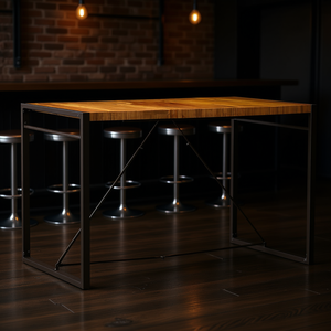 Solid Mango Wood <b>Bar</b> <b>Table</b> Brown Color Steel Frame Commercial Use - Product Image 2