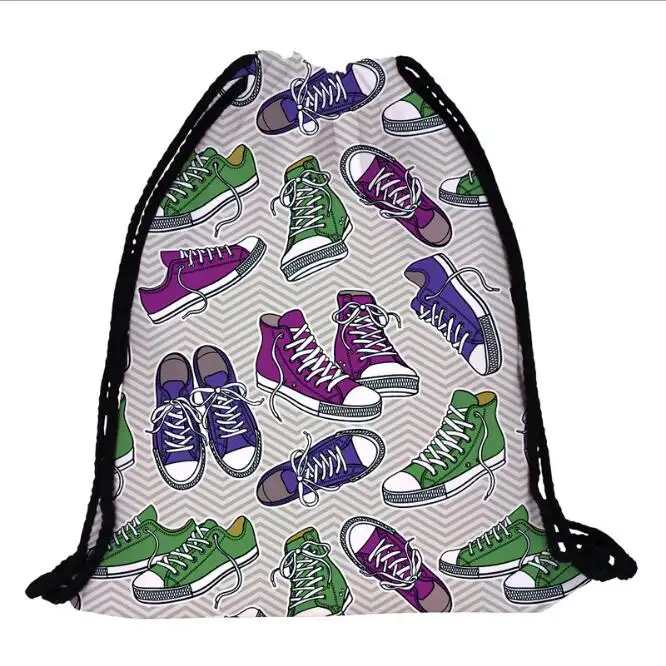 Özel ayakkabılar baskı büzmeli sırt çantası Polyester spor paket çantası seyahat için spor