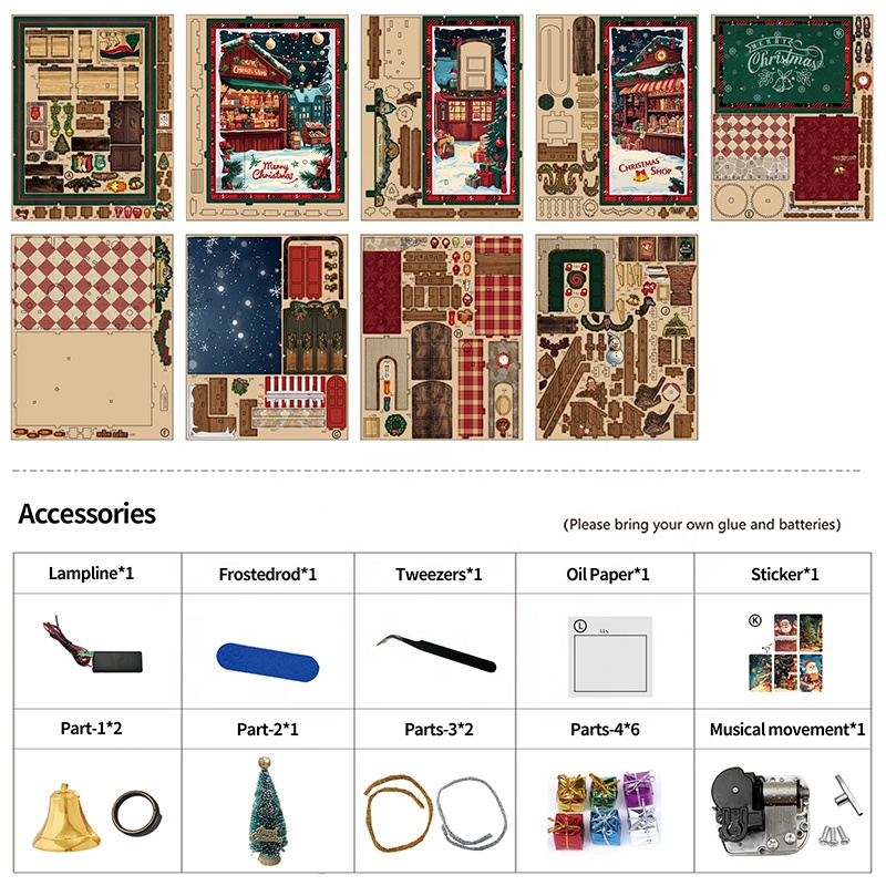 Christmas Gift Shop DIY Miniature House with Music Box & Book Nook Kit