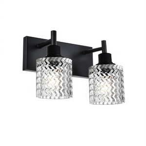 Lámpara de Pared Moderna de 2 Luces con Pantalla de Vidrio Martillado y Acabado Negro para Baño - Product Image 1