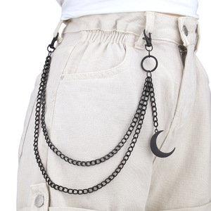 Cadena de cintura de doble capa con colgante de luna estilo Hip Hop Punk Metal, unisex, de aleación de zinc, para uso diario. - Product Image 1