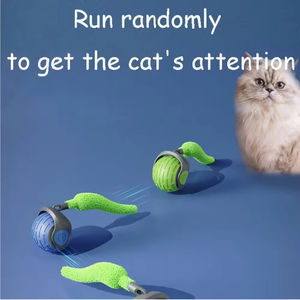 Interattivo per animali domestici giocattolo da allenamento attivo palla da rotolamento intelligente IQ automatico auto mobilità elettrico palla di gatto con piuma Teaser - Product Image 4