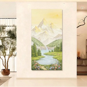Peinture à l'huile peinte à la main, paysage de montagne et de rivière, art sur toile pour la décoration d'entrée et de couloir - Product Image 2