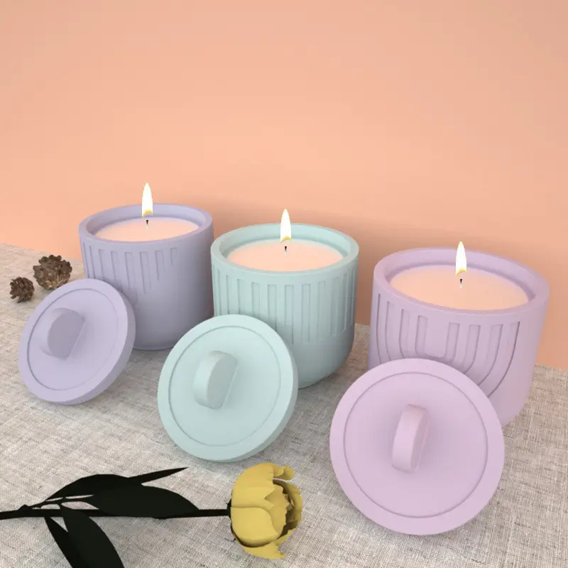 Hot Striped Candle Cup Silicone Mold Diy Crystal Drop Glue Three-dimensional Decoration Round Storage Jar Home Decoration