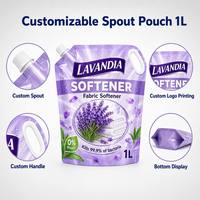 Lessive liquide lavande 1L personnalisée par le fabricant, en Doypack avec poignée, recharge refermable avec bec verseur