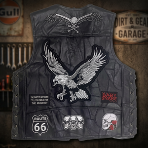 Gilet de moto pour homme style motard brodé, dissimulant un porte-arme, imperméable, en polyester/coton - Product Image 3