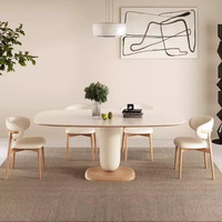 Ensemble de table à manger moderne et élégante en bois massif et pierre frittée pour appartement, mobilier de salle à manger complet 6 places