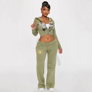 C0290 Setelan 2 Potong Celana Panjang Kasual Olahraga Rajut dengan Cetakan Huruf - Product Image 6