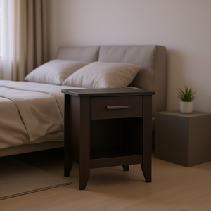 Comodino Contemporaneo con Finitura Wenge, 1 Cassetto, Tavolino da Notte in Legno, Arredamento Moderno per Camera da Letto - Product Image 2