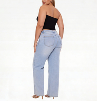 Jeans de mujer de cintura alta BBL de pierna ancha, elásticos, con control de abdomen, holgados, de mezclilla, de ajuste suelto, levanta glúteos, estilo urbano