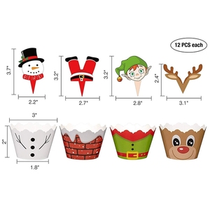 Christmas <b>Cupcake</b> <b>Toppers</b> Paper Inserts with Santa Snowman Reindeer Designs for Holiday Baking Party Decorations Desserts - Product Image 4