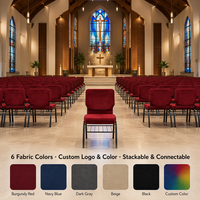 Chaise d'église empilable avec rembourrage en tissu et cadre métallique, chaises de théâtre et d'auditorium avec accoudoirs, chaises de prière empilables pour banquets de mariage, OEM