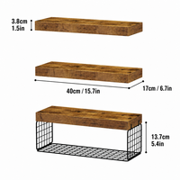 Étagère murale rustique en bois à trois niveaux avec plateau en grille métallique pour la cuisine, le salon, la salle de bain, la vanité et la décoration