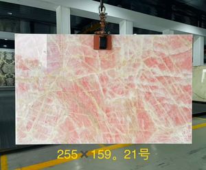 Table basse, table d'appoint, table à thé, décoration murale en dalle de pierre d'onyx rose naturel, moderne, polie, écologique, translucide, pour hall - Product Image 3