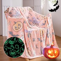 FF6248 Couverture Lumineuse à Motif Citrouille et Fantôme d'Halloween, en Flanelle Douce, pour Chambre et Canapé, Brille dans le Noir