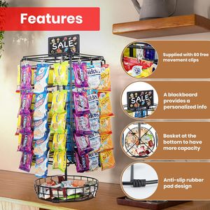 5-stufiger Präsentationsständer mit 60 Clips, 360° drehbar, robustes Metallgestell für Kartoffelchips und Snacks, Einzelhandelsdisplay mit Korb - Product Image 3