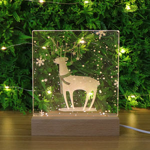 Classique Noël Elk Motif LED Acrylique Veilleuse USB Base En Bois Lampe <span class=keywords><strong>De</strong></span> Chevet pour Enfants Cadeaux <span class=keywords><strong>De</strong></span> Noël - Product Image 1