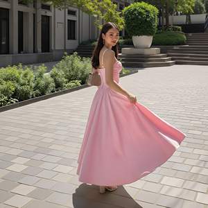 Vestido Largo Halter de Mujer, Sexy, de Cintura Alta, Estilo Veraniego, Color Sólido, Estilo Francés Elegante y Retro, Diseño de Moda - Product Image 4