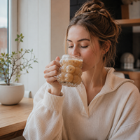 Tasse à café glacé créative en verre borosilicate transparent de 10 à 14 oz, en forme de bulle, avec poignée, pour jus, latte, cocktail