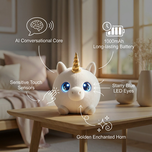 Jouet en peluche licorne AI Cuteyeah à marque privée, en polyester, pour enfants de 8 ans et plus, jeu imaginatif préscolaire, compagnon parlant intelligent, jouet créatif - Product Image 2