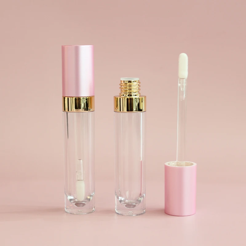 2021 new empty pink top cylinder luxury lipgloss tube packaging makeup tube lip gloss containers tube custom with logo wands