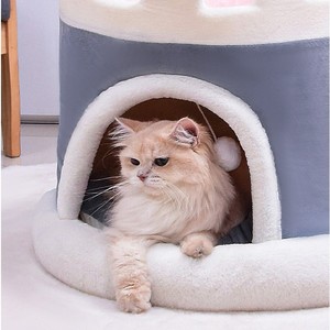 Château en peluche moelleux lit pour chat semi fermé maison pour animaux de compagnie pour chats et petits chiens confortable et chaud grotte pour animaux de compagnie avec coussin amovible - Product Image 6