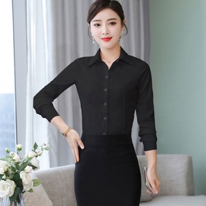 Chemise de bureau pour femme, nouvelle arrivée, taille S-5XL, été, respirante, polyester, manches longues, chemisier formel, couleur unie, col à revers, boutons - Product Image 4