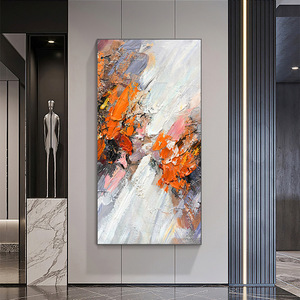 Hand Painted Oil Painting Vertical Abstract Art <b>Black</b> <b>Frame</b> Rectangle Impressionism Style For Entryway Hallway Foyer Decor - Product Image 3