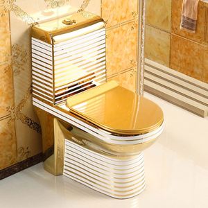 WC monobloc de luxe moderne avec bidet à jet intégré, à chasse directe, en or, pour salle de bain, avec siphon en P mural - Product Image 3