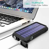 Banque d'alimentation portable 20000mAh Chargeur solaire PD18W QC 3.0 Charge rapide 10W/7.5W/5W Charge sans fil Lampe de poche étanche Micro USB