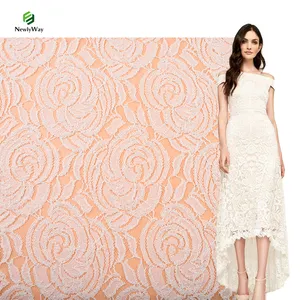 Lace Supplier Nylon Cotton Warp Knit Rose Floral Jacquard Lace Fabric For Bridal Wedding Dress Gown