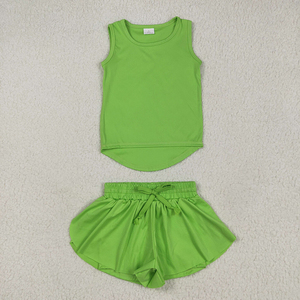 Conjuntos de Ropa de Yoga para Niñas en Stock, Trajes de Verano con Shorts Volantes, Venta al por Mayor, Ropa Deportiva de Tenis para Niños, Moda Activa de Fábrica - Product Image 5